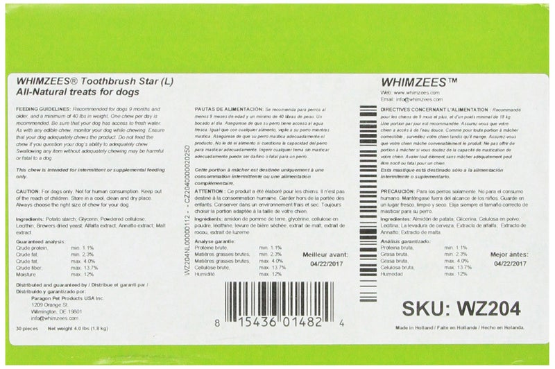 WHIMZEES PARAGON 154103 30-Count Box Whimzees Toothbrush Star for Pets, Large - Image 3